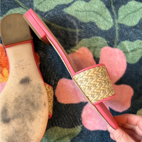 Kate Spade Pink Raffia Strawberry Embroidered Sandals - Picture 2 of 6